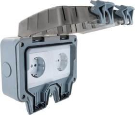 Schwaiger Appliance Socket - Solar Soad0200 Surface-mounted Outdoor Socket Ip66 For 2x Angled Plugs