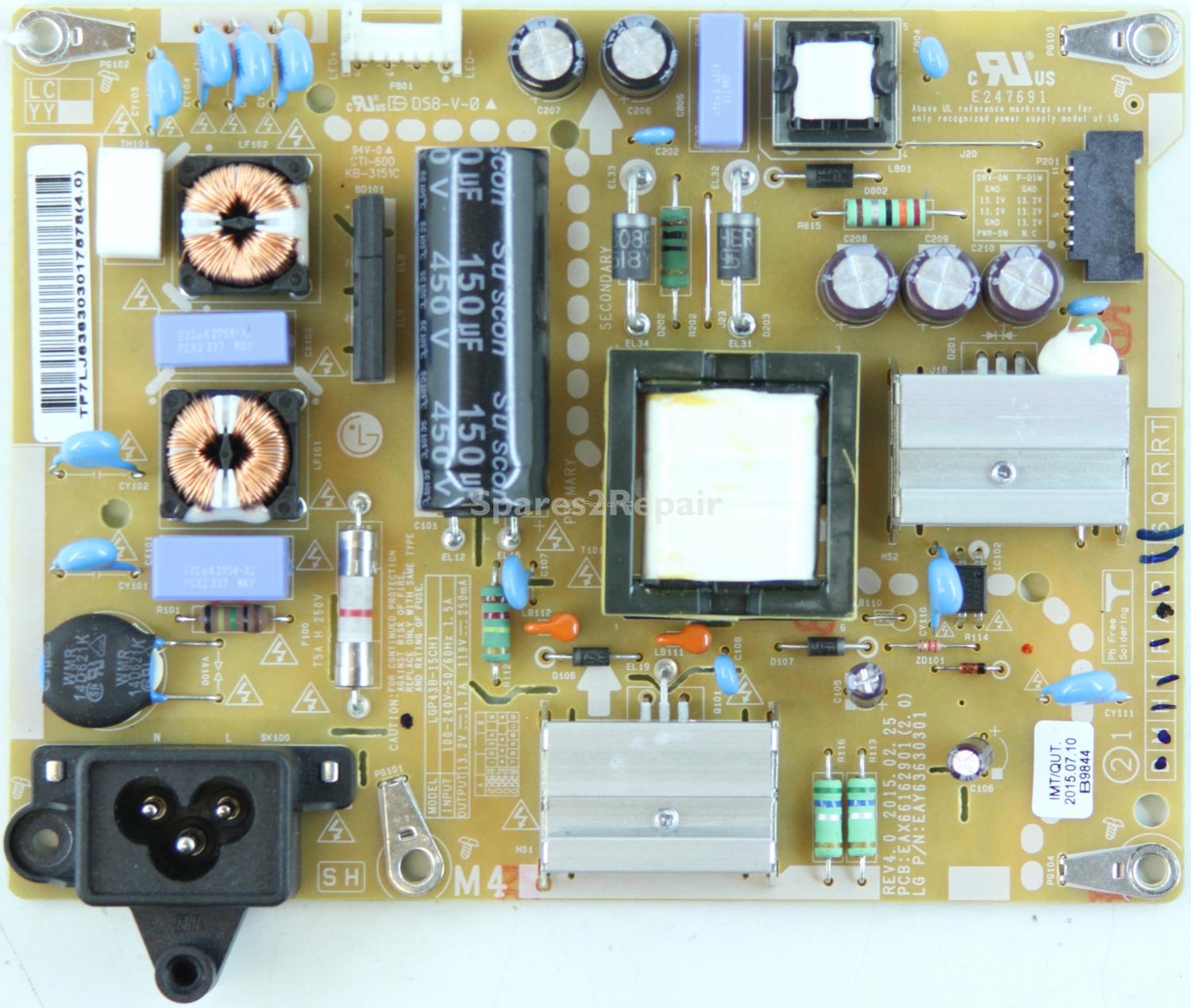LG 43LF540V - Power Supply - EAX66162901 (2.0) - EAY63630301 - REV4.0 - LGP43B-15CH1