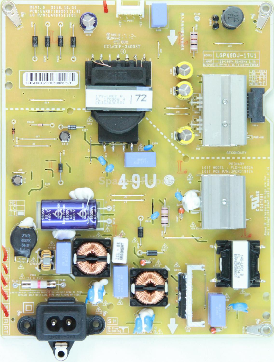 LG 49UJ630V - Power Supply - EAY64511101 - EAX67189201 (1.6) - REV1.0 - 3PCR01942A - PLDH-L605A - LGP49DJ-17U1