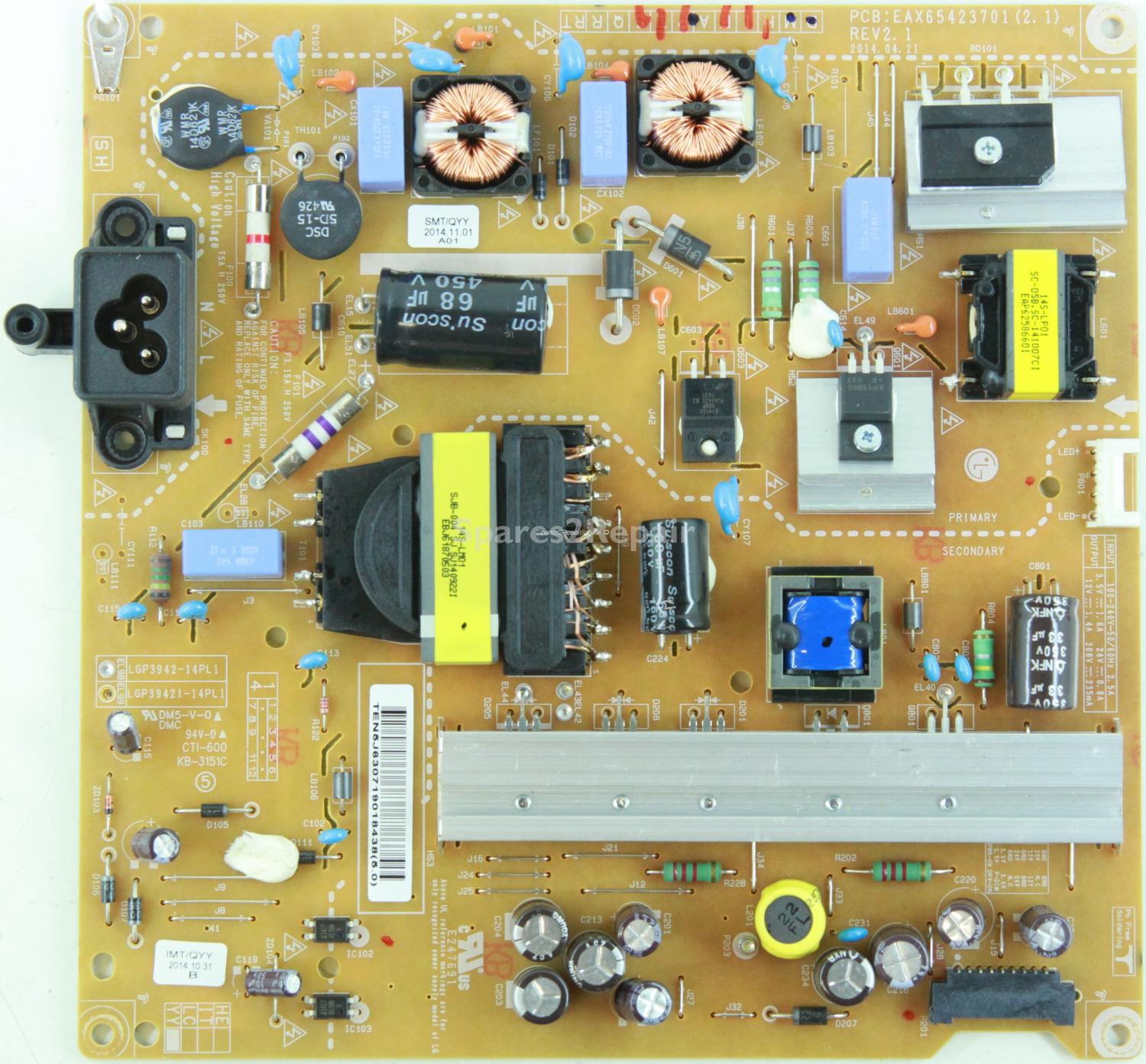 LG 42LB630V-ZA - Power Supply - EAY63071901 - EAX65423701 (2.1) - REV2.1 - LGP3942-14PL1 - YY