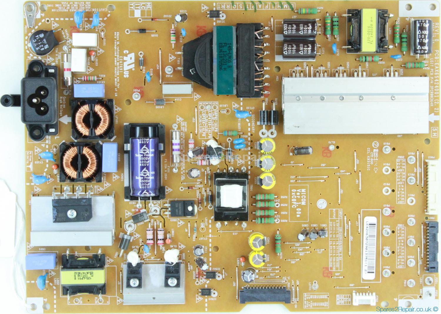 LG 47LB731V-ZE - Power Supply - EAY63072901 - EAX65424001 (2.2) - REV1.0 - 3PCR00364A - LGP4750-14LPB - PLDH-L315A