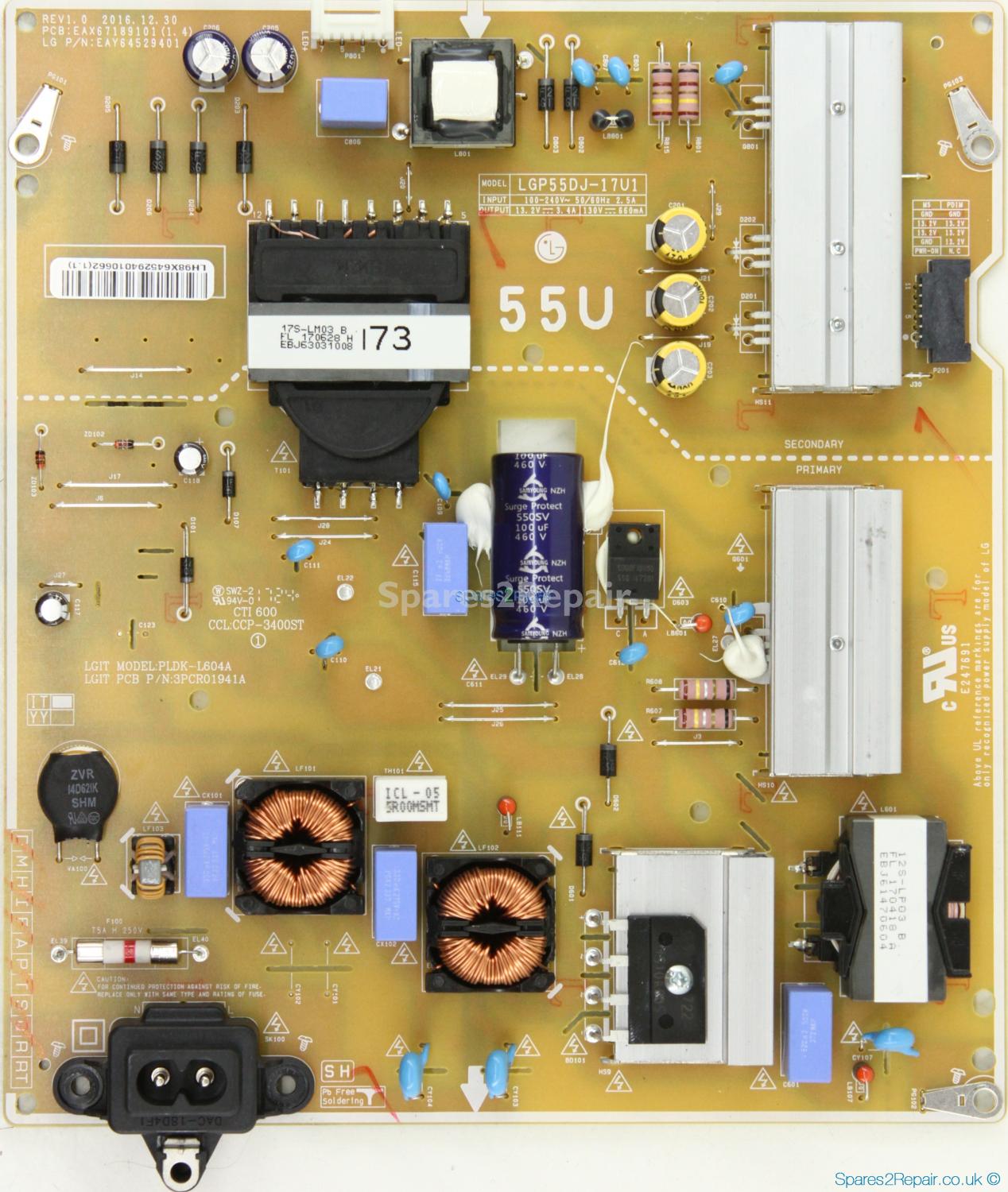 LG 55UJ634V - Power Supply - EAY64529401 - EAX67189101 (1.4) - REV1.0 - PLDK-L604A - 3PCR01941A - LGP55DJ-17U1