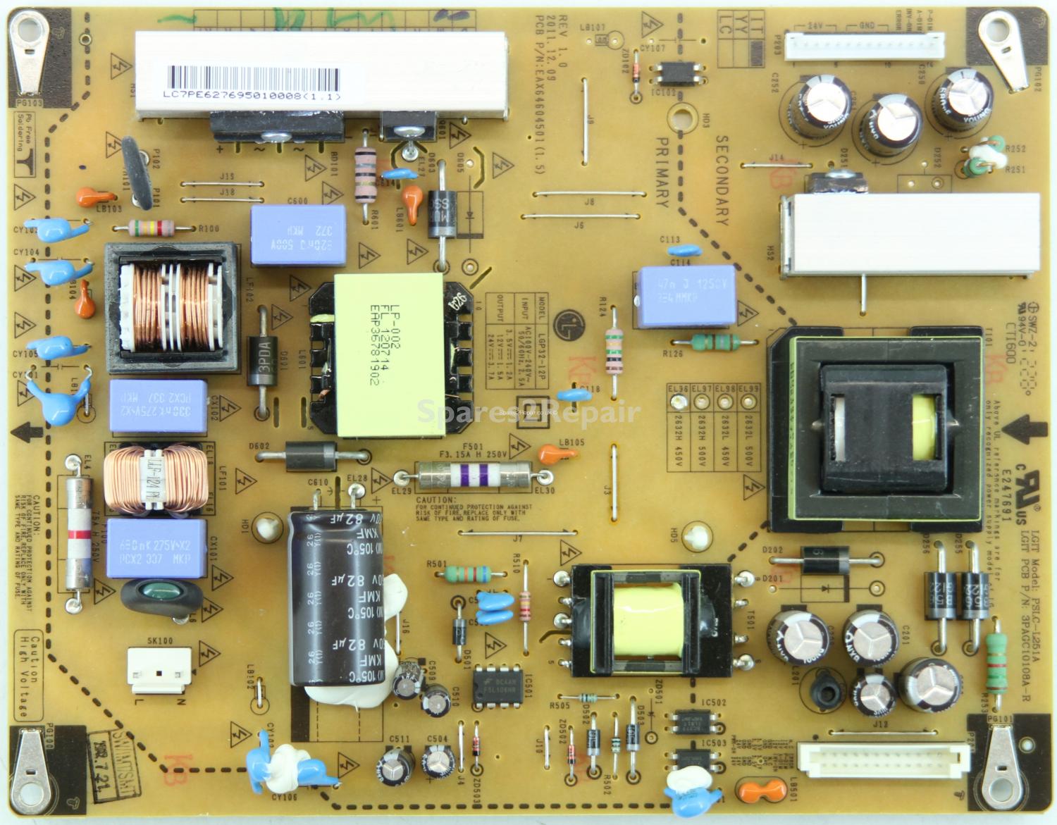 LG 42LS3400-ZC - PSU - EAX64604501(1.5) - REV 1.0 - LGP32-12P - 3PAGC10108A-R - PSLC-L251A